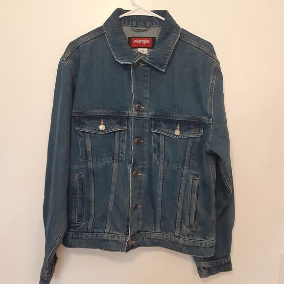Wrangler Hero Jacket Mens Medium Blue Denim Medium Wash Trucker Biker Button - Picture 1 of 9